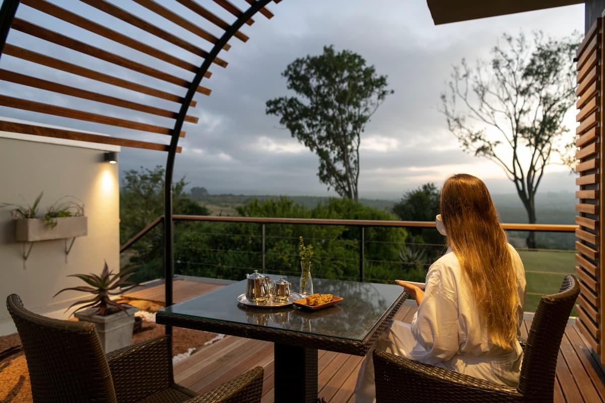Coffee on the Honeymoon Pod patio